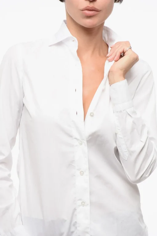 Fashion Camicia in Popeline con Collo Francese Donna Camicie