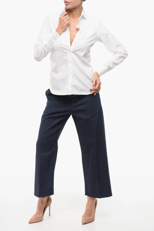 Fashion Camicia in Popeline con Collo Francese Donna Camicie