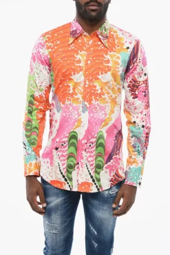 Camicia in Popeline con Motivo Astratto>Dsquared2 Online