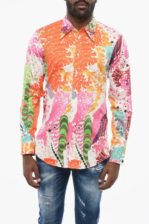 Camicia in Popeline con Motivo Astratto>Dsquared2 Online