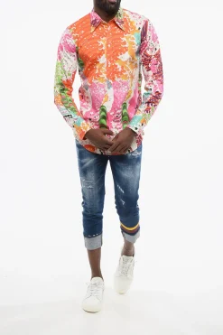 Camicia in Popeline con Motivo Astratto></noscript>Dsquared2 Online