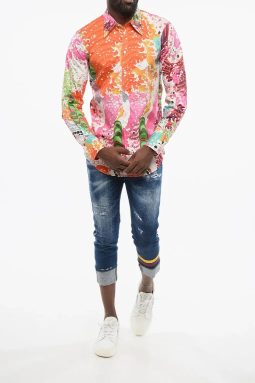 Camicia in Popeline con Motivo Astratto>Dsquared2 Online