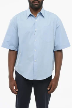 Fashion Camicia in Popeline con Taschino e Collo Italiano Uomo Camicie