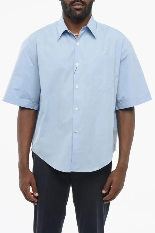 Fashion Camicia in Popeline con Taschino e Collo Italiano Uomo Camicie