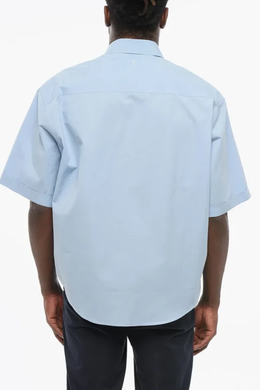 Fashion Camicia in Popeline con Taschino e Collo Italiano Uomo Camicie