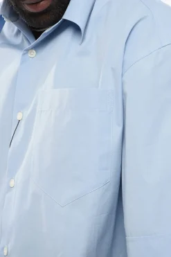 Fashion Camicia in Popeline con Taschino e Collo Italiano Uomo Camicie