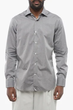 Best Camicia in Popeline di Cotone a Tinta Unita con Collo Francese Uomo Camicie