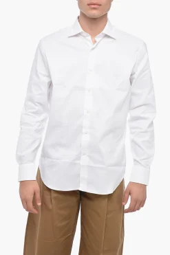 Online Camicia In Popeline di Cotone A Collo Francese Uomo Camicie