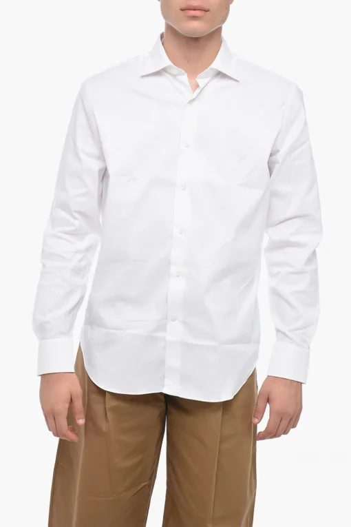 Online Camicia In Popeline di Cotone A Collo Francese Uomo Camicie