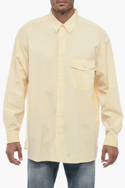 Discount Camicia in Popeline di Cotone con Collo Italiano Uomo Camicie