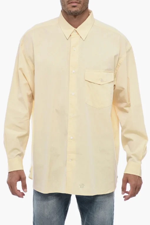 Discount Camicia in Popeline di Cotone con Collo Italiano Uomo Camicie