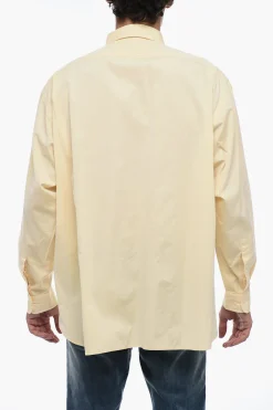 Discount Camicia in Popeline di Cotone con Collo Italiano Uomo Camicie