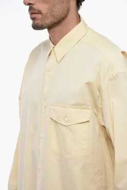 Discount Camicia in Popeline di Cotone con Collo Italiano Uomo Camicie