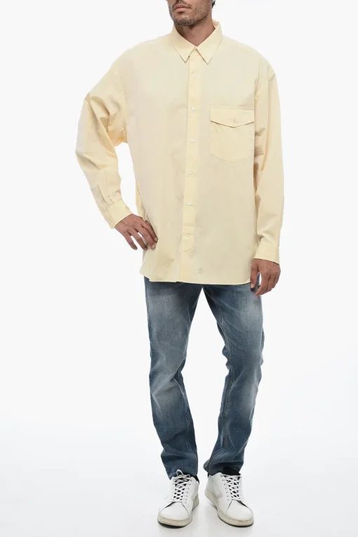 Discount Camicia in Popeline di Cotone con Collo Italiano Uomo Camicie