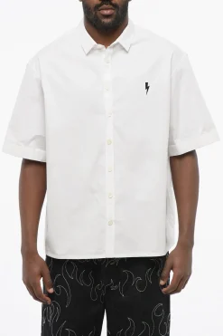 Camicia in Popeline di Cotone Loose Fit con Maniche Corte>Neil Barrett Clearance