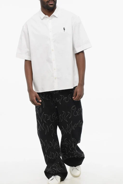 Camicia in Popeline di Cotone Loose Fit con Maniche Corte>Neil Barrett Clearance
