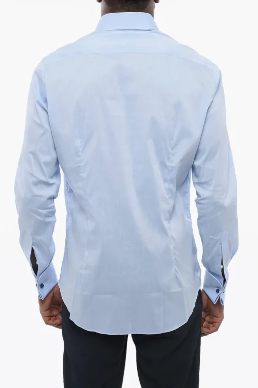 New Camicia in Popeline di Cotone con Gemelli a Forma di Nodo Uomo Camicie