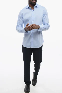 New Camicia in Popeline di Cotone con Gemelli a Forma di Nodo Uomo Camicie
