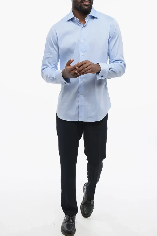New Camicia in Popeline di Cotone con Gemelli a Forma di Nodo Uomo Camicie