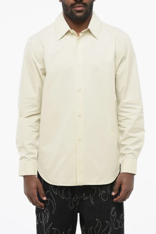 Camicia in Popeline di Cotone con Collo Francese>Burberry Hot