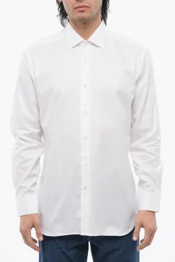 Clearance Camicia in Popeline di Cotone con Collo Francese Uomo Camicie