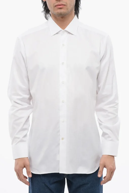 Clearance Camicia in Popeline di Cotone con Collo Francese Uomo Camicie