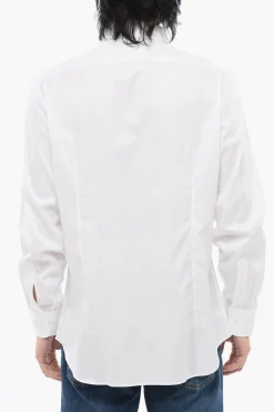 Clearance Camicia in Popeline di Cotone con Collo Francese Uomo Camicie