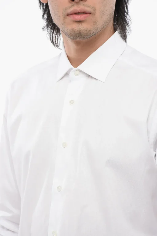 Clearance Camicia in Popeline di Cotone con Collo Francese Uomo Camicie