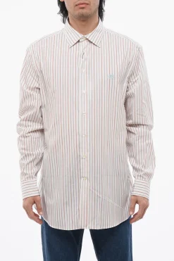 Hot Camicia in Popeline di Cotone con Motivo Bayadere Uomo Camicie