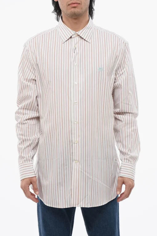 Hot Camicia in Popeline di Cotone con Motivo Bayadere Uomo Camicie