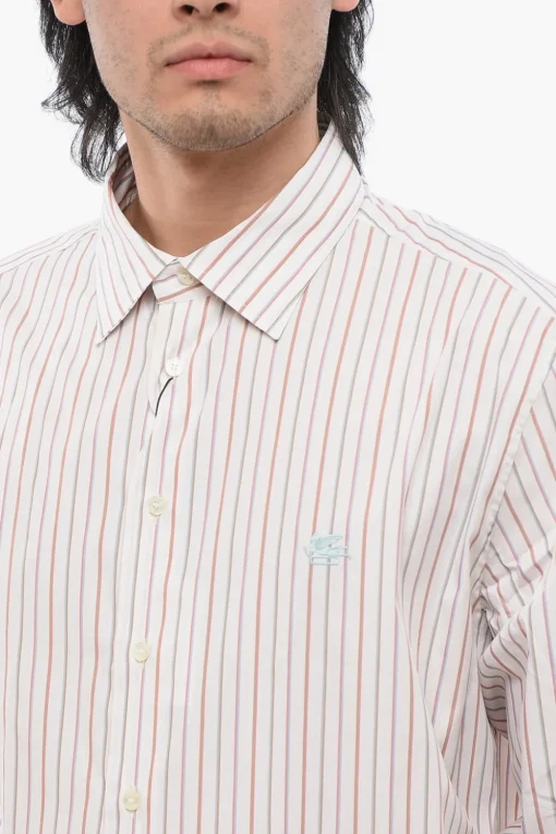 Hot Camicia in Popeline di Cotone con Motivo Bayadere Uomo Camicie