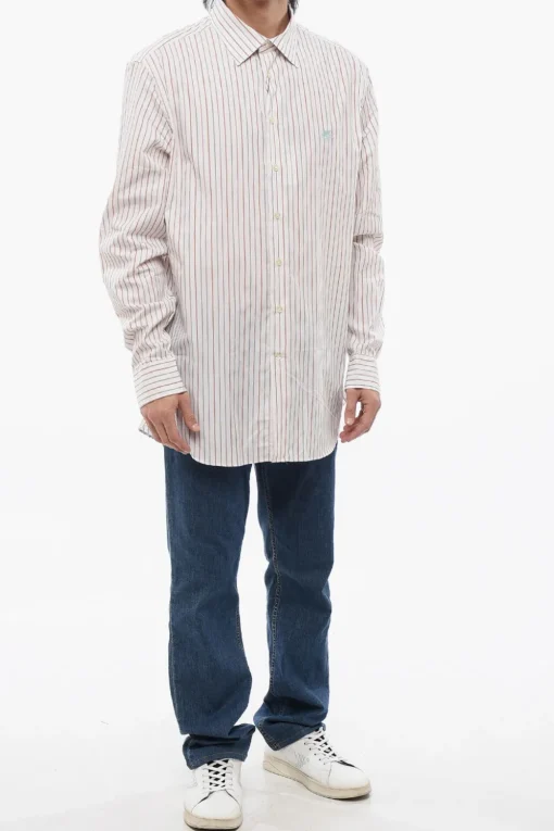 Hot Camicia in Popeline di Cotone con Motivo Bayadere Uomo Camicie