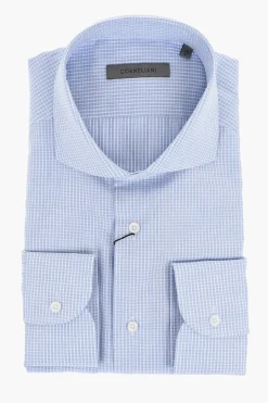 Camicia in Popeline di Cotone a Quadretti>Corneliani Clearance