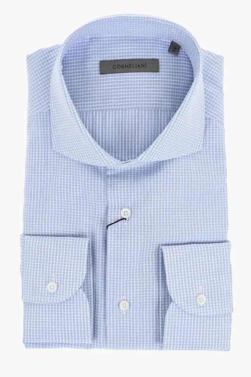 Camicia in Popeline di Cotone a Quadretti>Corneliani Clearance