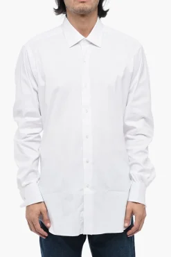 Fashion Camicia in Popeline di Cotone con Collo Francese Uomo Camicie