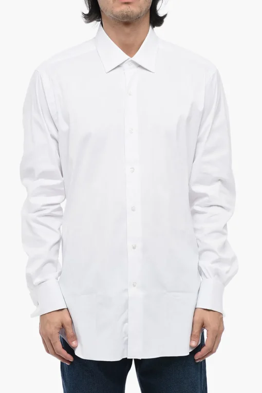 Fashion Camicia in Popeline di Cotone con Collo Francese Uomo Camicie