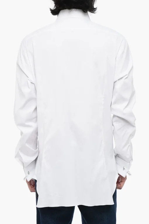 Fashion Camicia in Popeline di Cotone con Collo Francese Uomo Camicie
