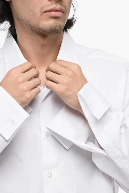 Fashion Camicia in Popeline di Cotone con Collo Francese Uomo Camicie