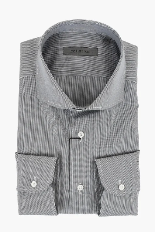 Camicia in Popeline di Cotone a Righe Hairline>Corneliani Hot