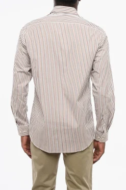 Clearance Camicia in Popeline di Cotone Motivo Awning Uomo Camicie