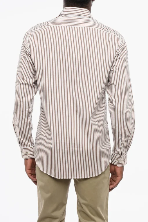 Clearance Camicia in Popeline di Cotone Motivo Awning Uomo Camicie