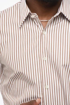 Clearance Camicia in Popeline di Cotone Motivo Awning Uomo Camicie