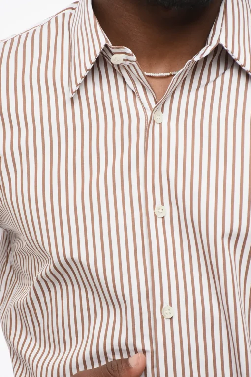 Clearance Camicia in Popeline di Cotone Motivo Awning Uomo Camicie