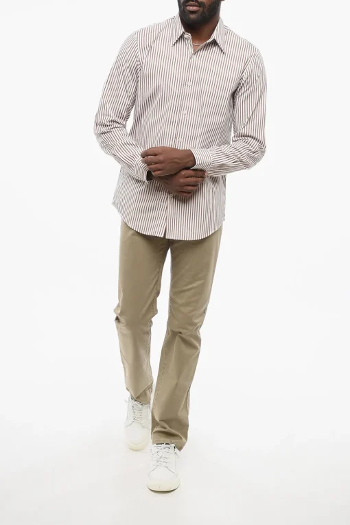 Clearance Camicia in Popeline di Cotone Motivo Awning Uomo Camicie