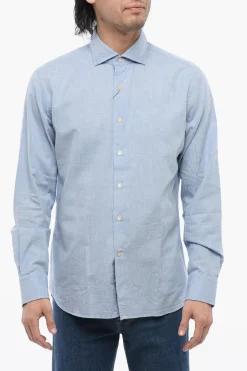 Camicia in Popeline di Cotone con Collo Francese>Alessandro Gherardi Discount