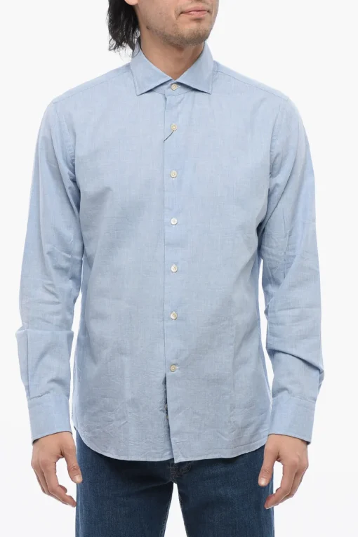 Camicia in Popeline di Cotone con Collo Francese>Alessandro Gherardi Discount