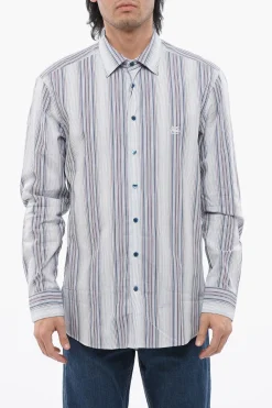 Discount Camicia in Popeline di Cotone con Motivo Bayadere Uomo Camicie