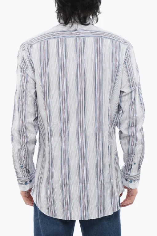 Discount Camicia in Popeline di Cotone con Motivo Bayadere Uomo Camicie