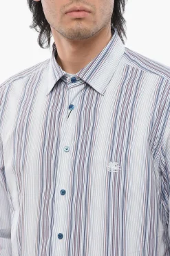 Discount Camicia in Popeline di Cotone con Motivo Bayadere Uomo Camicie