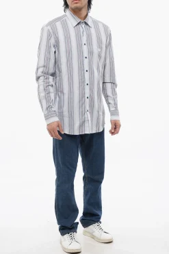 Discount Camicia in Popeline di Cotone con Motivo Bayadere Uomo Camicie